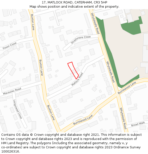 17, MATLOCK ROAD, CATERHAM, CR3 5HP: Location map and indicative extent of plot