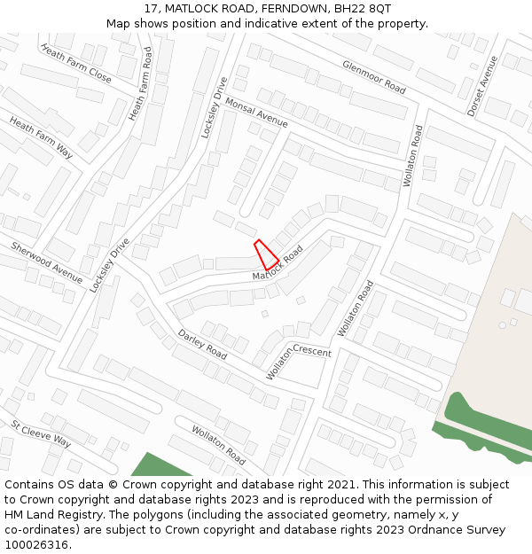 17, MATLOCK ROAD, FERNDOWN, BH22 8QT: Location map and indicative extent of plot