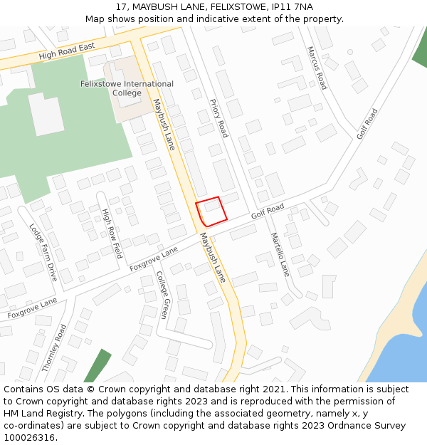 17, MAYBUSH LANE, FELIXSTOWE, IP11 7NA: Location map and indicative extent of plot