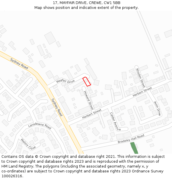 17, MAYFAIR DRIVE, CREWE, CW1 5BB: Location map and indicative extent of plot