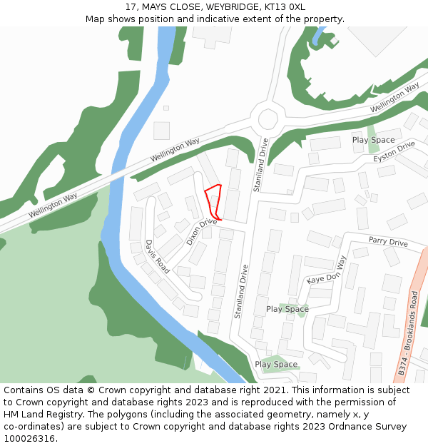17, MAYS CLOSE, WEYBRIDGE, KT13 0XL: Location map and indicative extent of plot