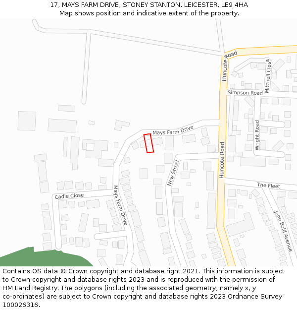 17, MAYS FARM DRIVE, STONEY STANTON, LEICESTER, LE9 4HA: Location map and indicative extent of plot