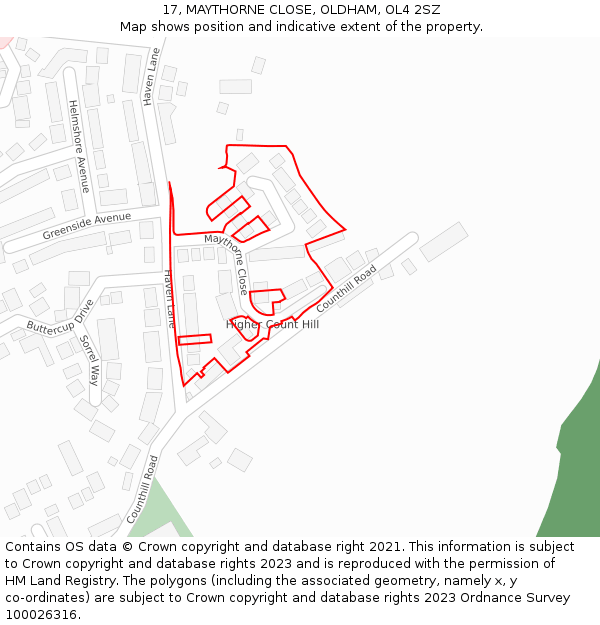 17, MAYTHORNE CLOSE, OLDHAM, OL4 2SZ: Location map and indicative extent of plot