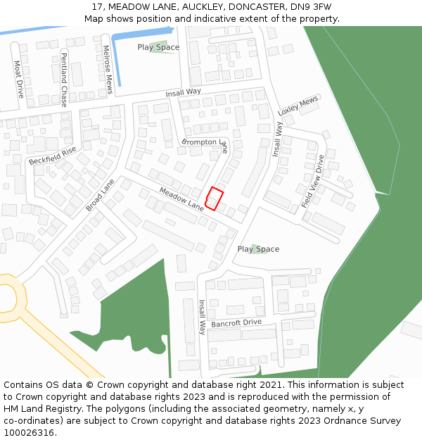 17, MEADOW LANE, AUCKLEY, DONCASTER, DN9 3FW: Location map and indicative extent of plot