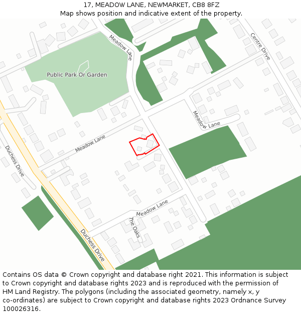 17, MEADOW LANE, NEWMARKET, CB8 8FZ: Location map and indicative extent of plot