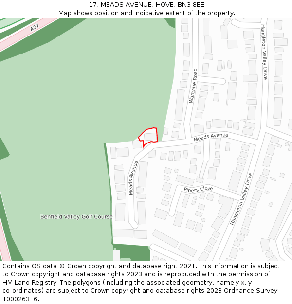 17, MEADS AVENUE, HOVE, BN3 8EE: Location map and indicative extent of plot