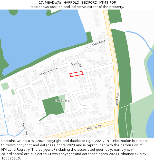 17, MEADWAY, HARROLD, BEDFORD, MK43 7DR: Location map and indicative extent of plot