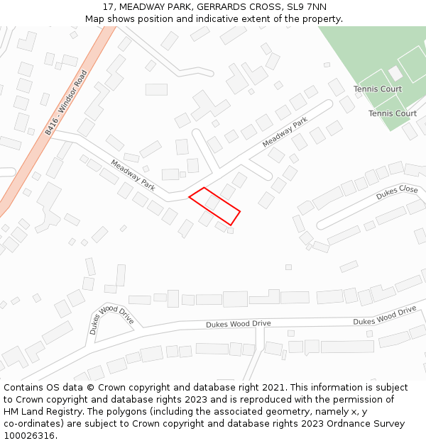 17, MEADWAY PARK, GERRARDS CROSS, SL9 7NN: Location map and indicative extent of plot