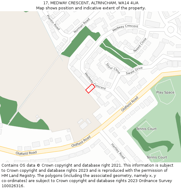 17, MEDWAY CRESCENT, ALTRINCHAM, WA14 4UA: Location map and indicative extent of plot