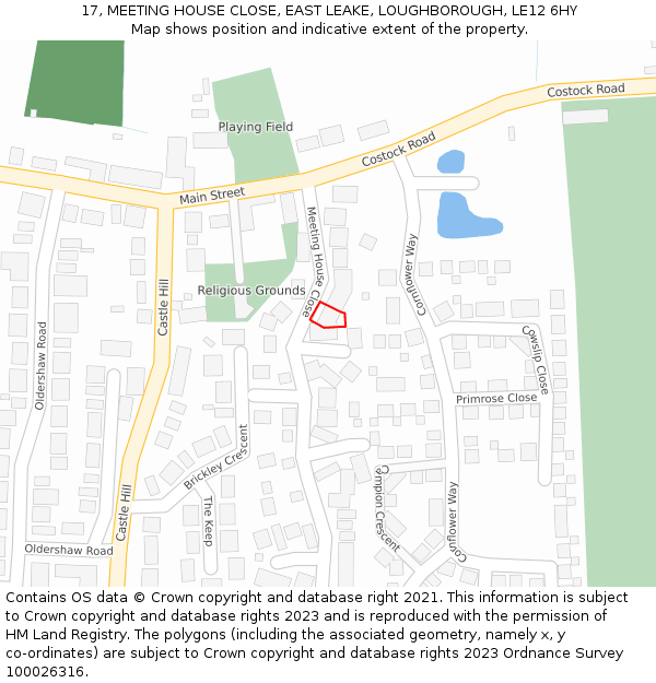 17, MEETING HOUSE CLOSE, EAST LEAKE, LOUGHBOROUGH, LE12 6HY: Location map and indicative extent of plot