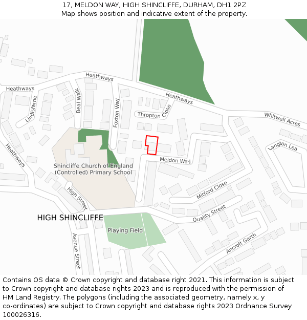 17, MELDON WAY, HIGH SHINCLIFFE, DURHAM, DH1 2PZ: Location map and indicative extent of plot