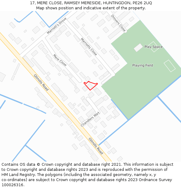 17, MERE CLOSE, RAMSEY MERESIDE, HUNTINGDON, PE26 2UQ: Location map and indicative extent of plot