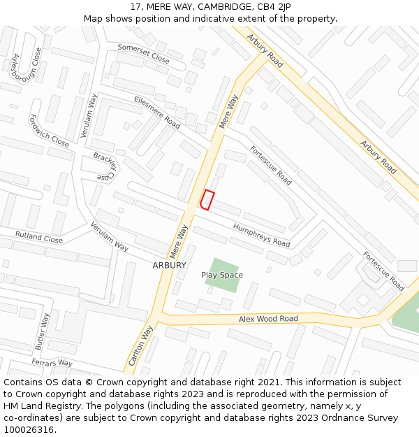 17, MERE WAY, CAMBRIDGE, CB4 2JP: Location map and indicative extent of plot