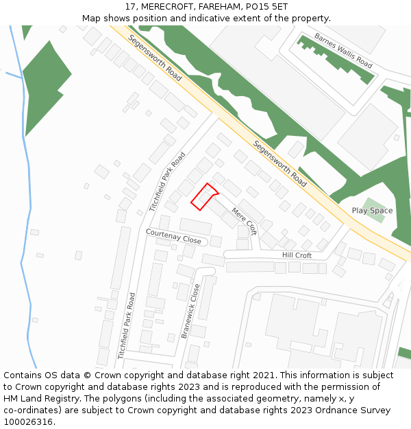 17, MERECROFT, FAREHAM, PO15 5ET: Location map and indicative extent of plot