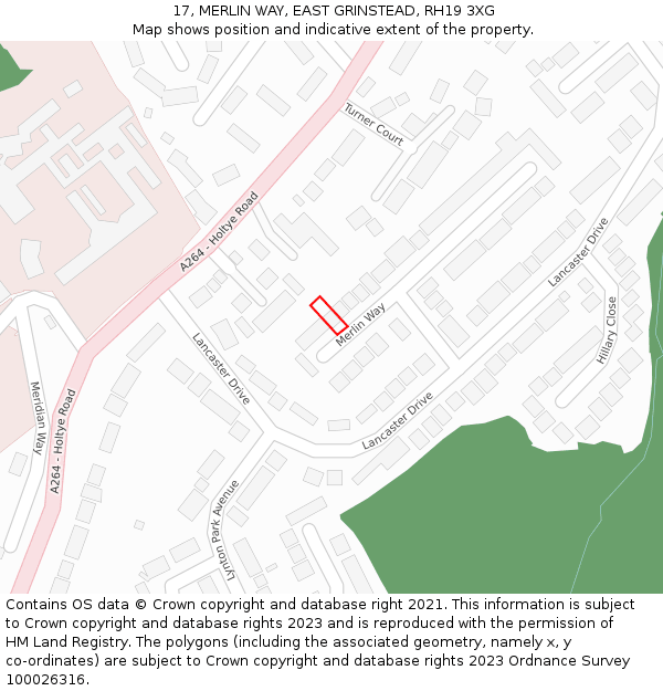 17, MERLIN WAY, EAST GRINSTEAD, RH19 3XG: Location map and indicative extent of plot