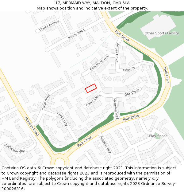 17, MERMAID WAY, MALDON, CM9 5LA: Location map and indicative extent of plot