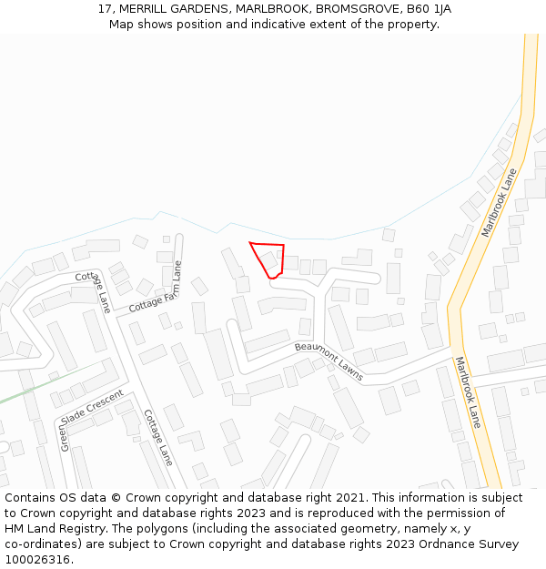 17, MERRILL GARDENS, MARLBROOK, BROMSGROVE, B60 1JA: Location map and indicative extent of plot