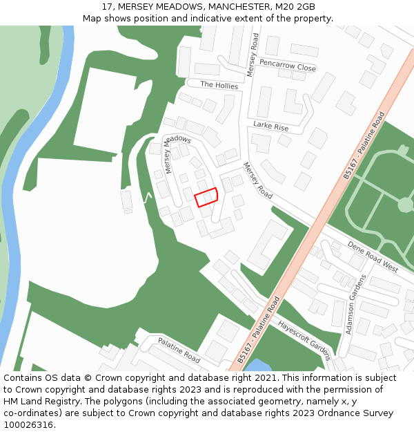 17, MERSEY MEADOWS, MANCHESTER, M20 2GB: Location map and indicative extent of plot