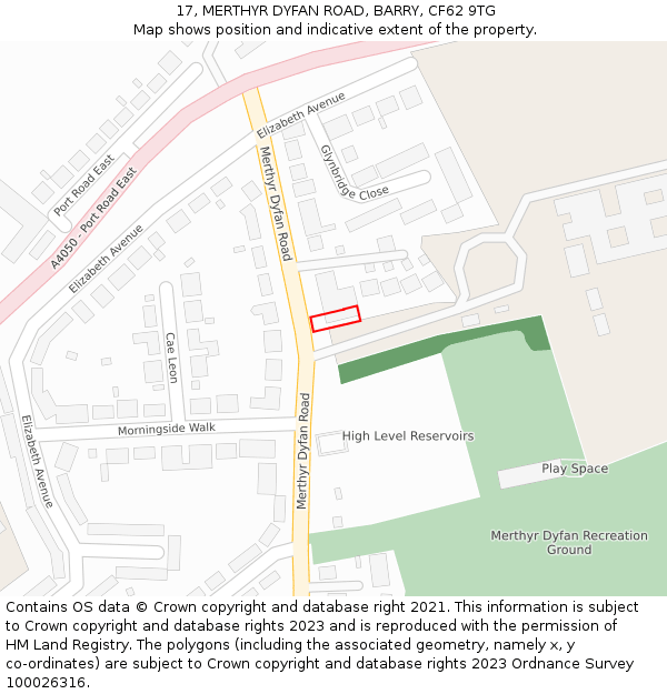 17, MERTHYR DYFAN ROAD, BARRY, CF62 9TG: Location map and indicative extent of plot