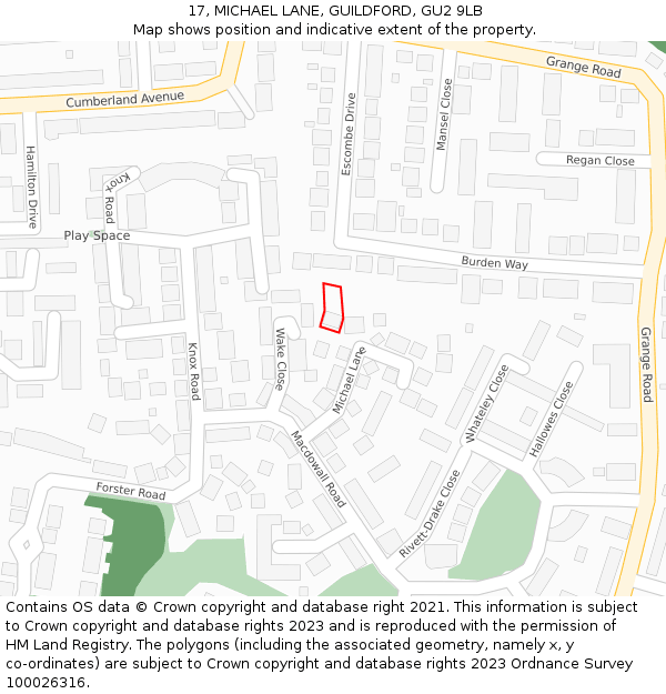 17, MICHAEL LANE, GUILDFORD, GU2 9LB: Location map and indicative extent of plot