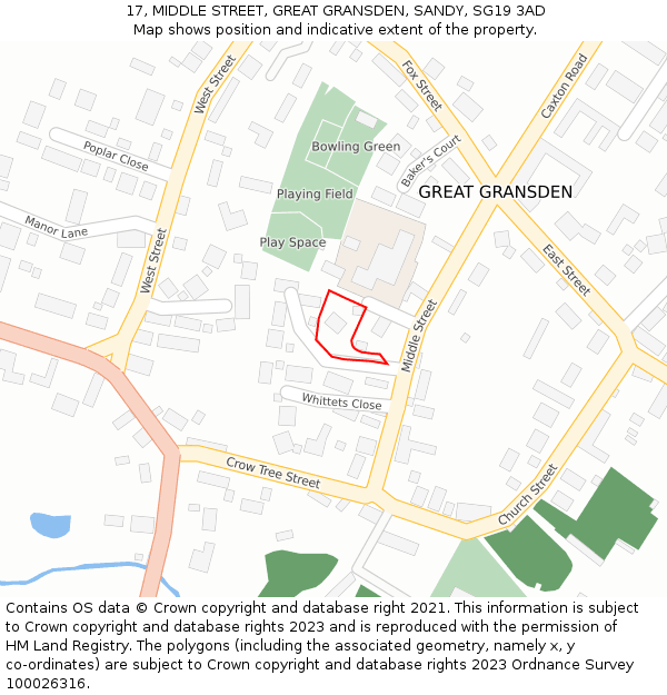 17, MIDDLE STREET, GREAT GRANSDEN, SANDY, SG19 3AD: Location map and indicative extent of plot