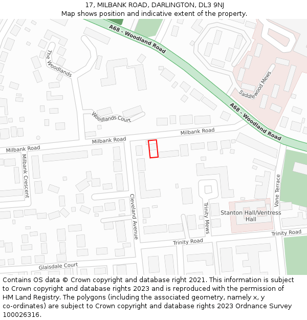 17, MILBANK ROAD, DARLINGTON, DL3 9NJ: Location map and indicative extent of plot