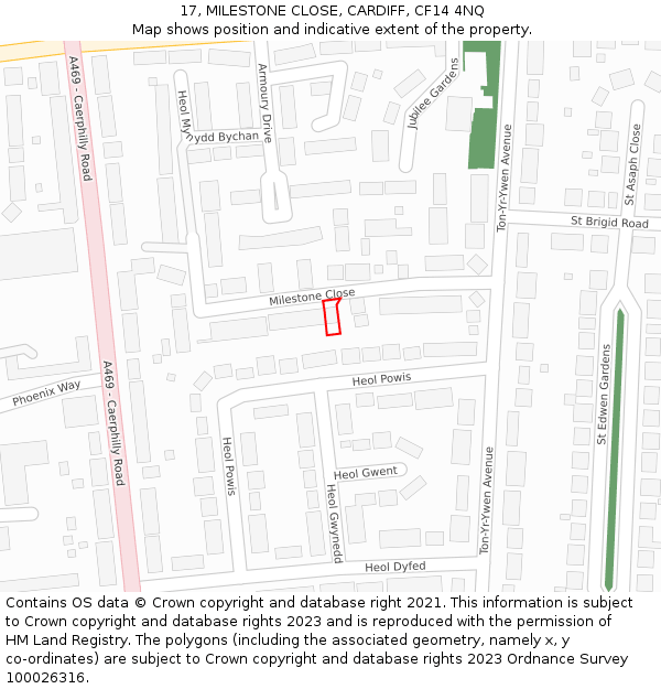 17, MILESTONE CLOSE, CARDIFF, CF14 4NQ: Location map and indicative extent of plot