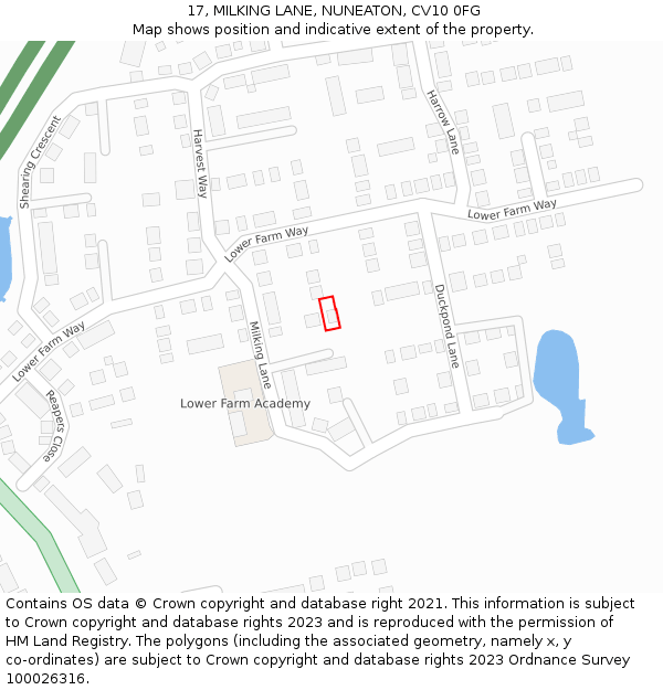 17, MILKING LANE, NUNEATON, CV10 0FG: Location map and indicative extent of plot