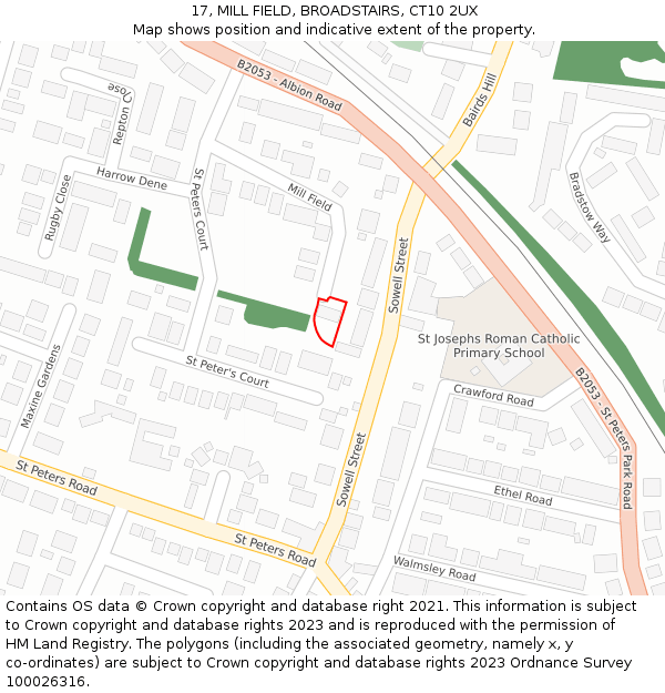 17, MILL FIELD, BROADSTAIRS, CT10 2UX: Location map and indicative extent of plot