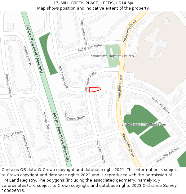 17, MILL GREEN PLACE, LEEDS, LS14 5JX: Location map and indicative extent of plot