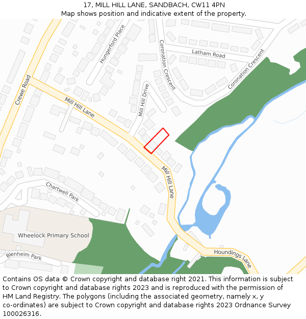 17, MILL HILL LANE, SANDBACH, CW11 4PN: Location map and indicative extent of plot