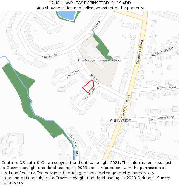 17, MILL WAY, EAST GRINSTEAD, RH19 4DD: Location map and indicative extent of plot