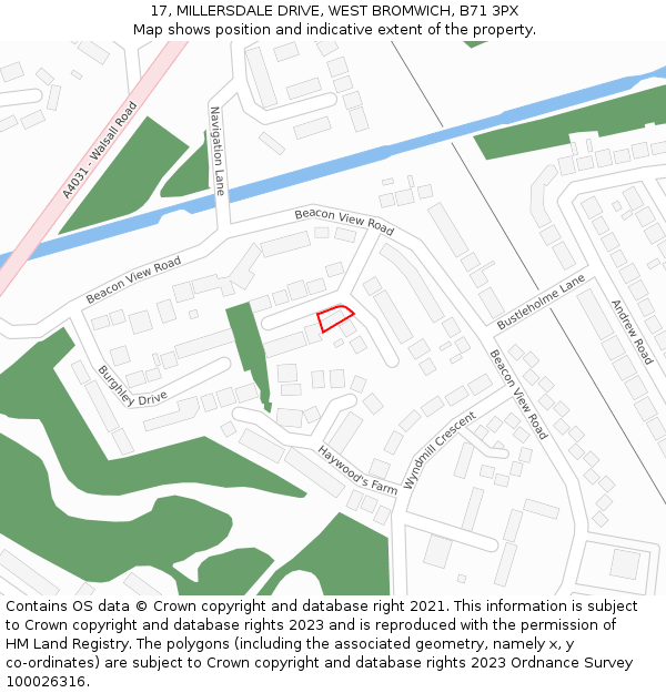17, MILLERSDALE DRIVE, WEST BROMWICH, B71 3PX: Location map and indicative extent of plot