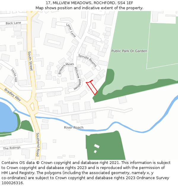 17, MILLVIEW MEADOWS, ROCHFORD, SS4 1EF: Location map and indicative extent of plot