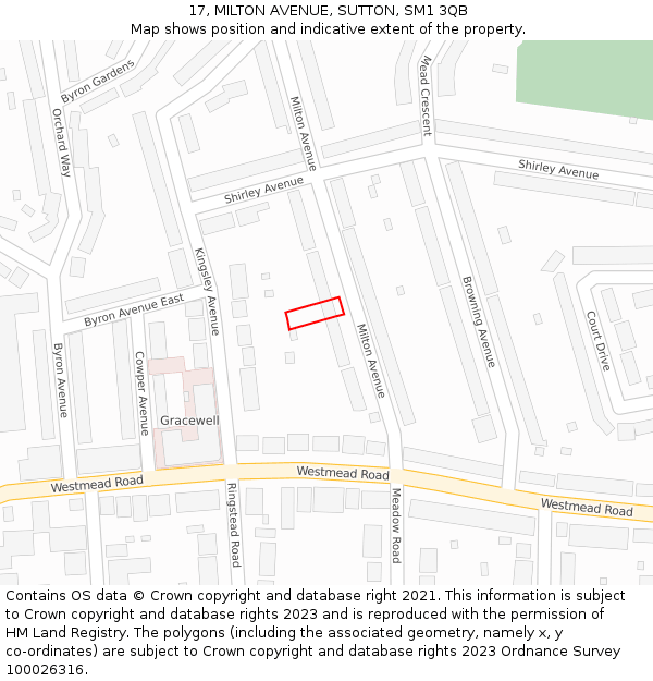 17, MILTON AVENUE, SUTTON, SM1 3QB: Location map and indicative extent of plot