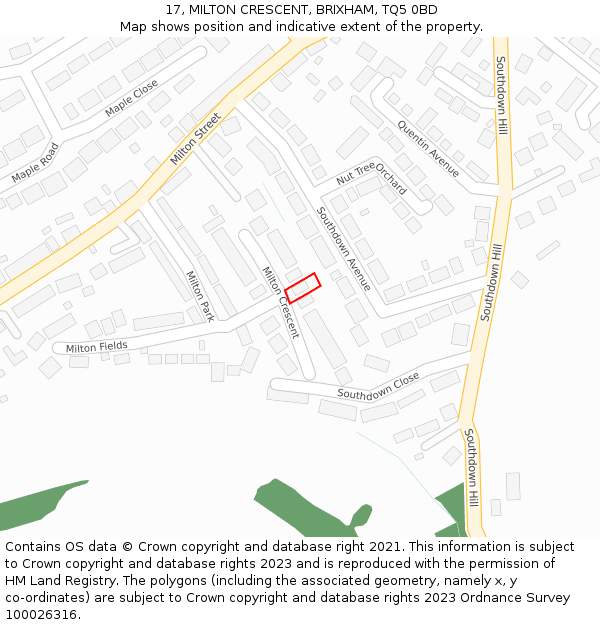 17, MILTON CRESCENT, BRIXHAM, TQ5 0BD: Location map and indicative extent of plot