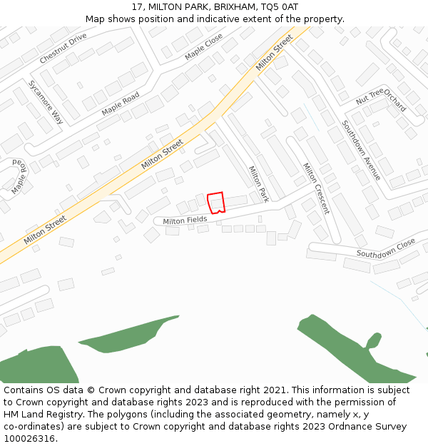 17, MILTON PARK, BRIXHAM, TQ5 0AT: Location map and indicative extent of plot