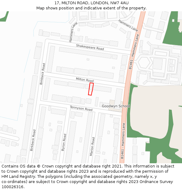 17, MILTON ROAD, LONDON, NW7 4AU: Location map and indicative extent of plot