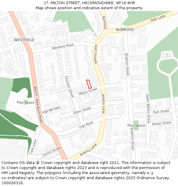 17, MILTON STREET, HECKMONDWIKE, WF16 9HR: Location map and indicative extent of plot