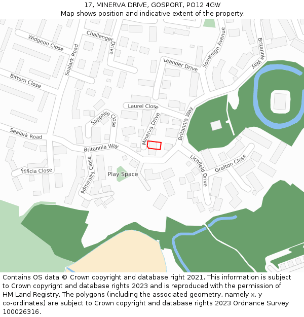 17, MINERVA DRIVE, GOSPORT, PO12 4GW: Location map and indicative extent of plot