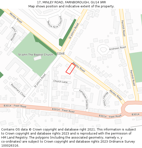 17, MINLEY ROAD, FARNBOROUGH, GU14 9RR: Location map and indicative extent of plot