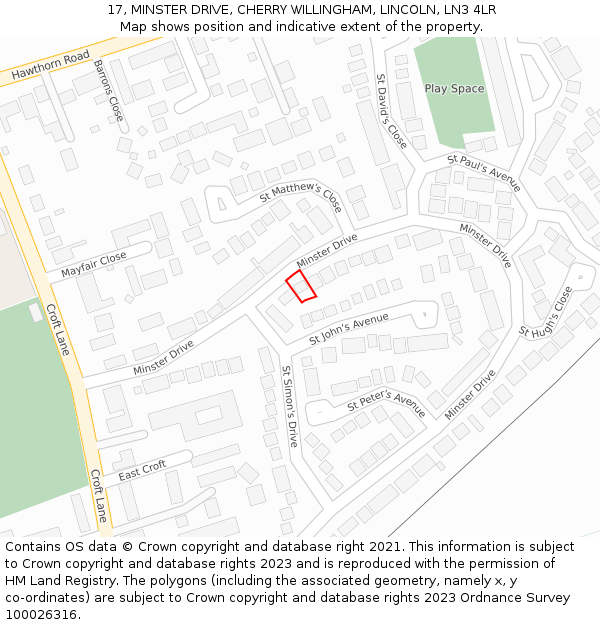17, MINSTER DRIVE, CHERRY WILLINGHAM, LINCOLN, LN3 4LR: Location map and indicative extent of plot