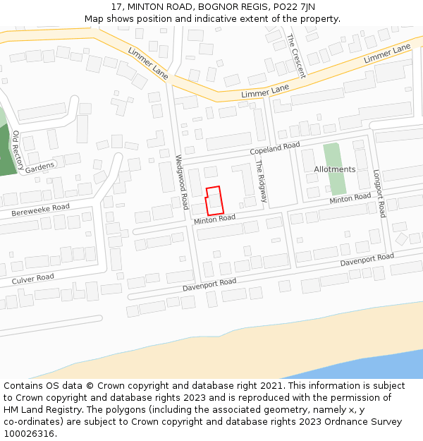 17, MINTON ROAD, BOGNOR REGIS, PO22 7JN: Location map and indicative extent of plot