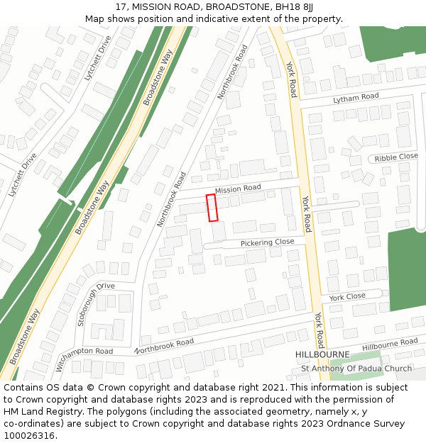 17, MISSION ROAD, BROADSTONE, BH18 8JJ: Location map and indicative extent of plot