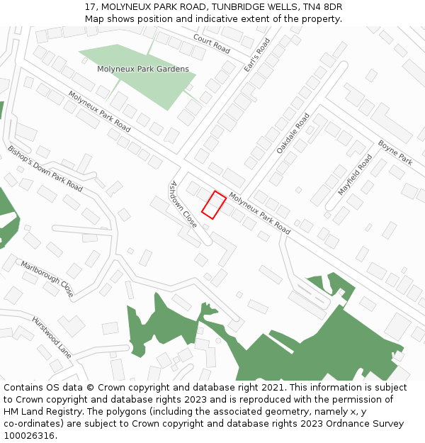 17, MOLYNEUX PARK ROAD, TUNBRIDGE WELLS, TN4 8DR: Location map and indicative extent of plot