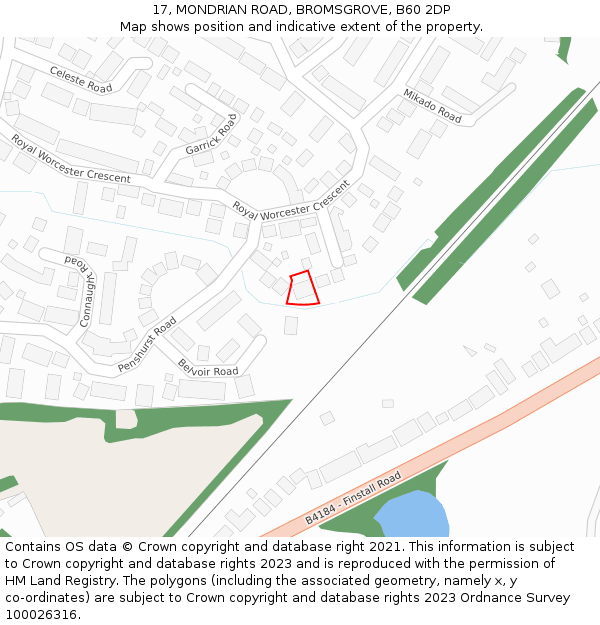 17, MONDRIAN ROAD, BROMSGROVE, B60 2DP: Location map and indicative extent of plot