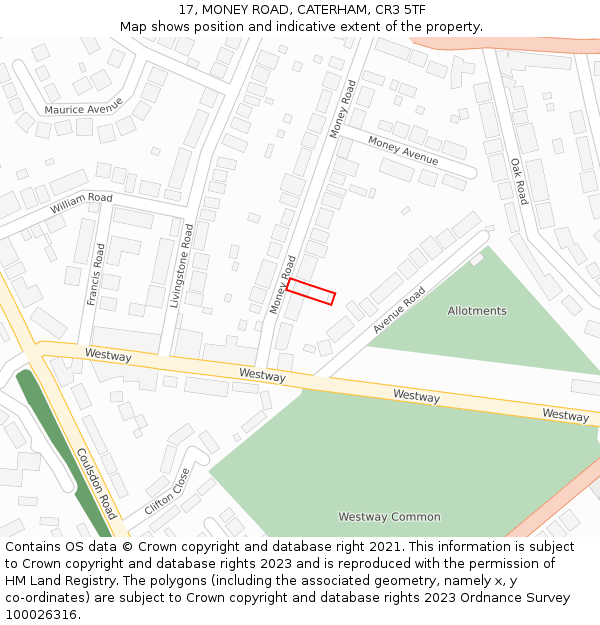 17, MONEY ROAD, CATERHAM, CR3 5TF: Location map and indicative extent of plot