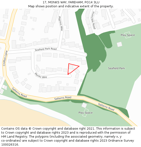 17, MONKS WAY, FAREHAM, PO14 3LU: Location map and indicative extent of plot