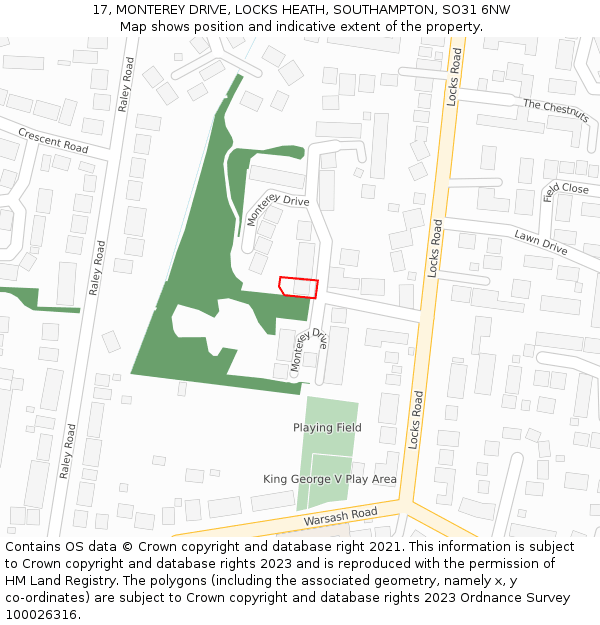 17, MONTEREY DRIVE, LOCKS HEATH, SOUTHAMPTON, SO31 6NW: Location map and indicative extent of plot