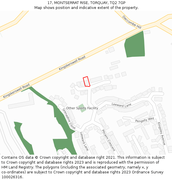 17, MONTSERRAT RISE, TORQUAY, TQ2 7GP: Location map and indicative extent of plot